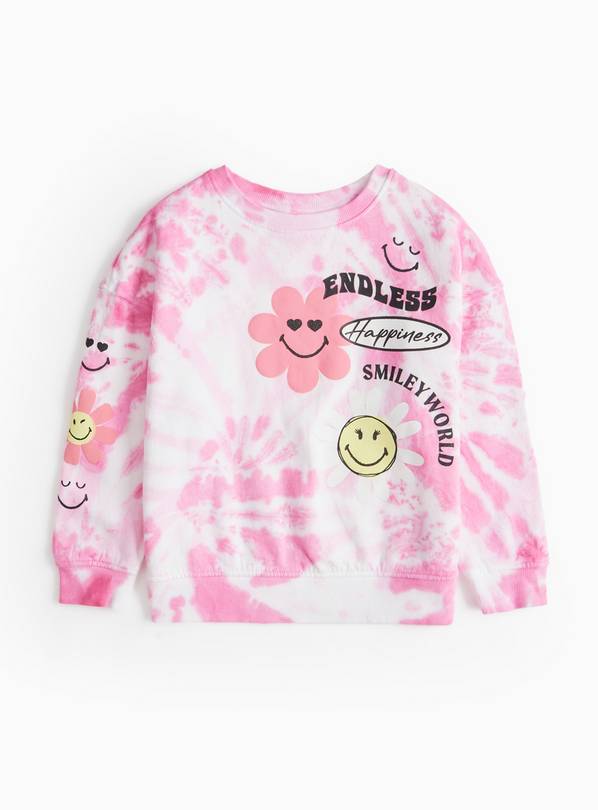 Pink Smiley World Tie Dye Sweatshirt 6 years